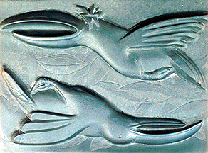 two hummingbirds fling carved from slate